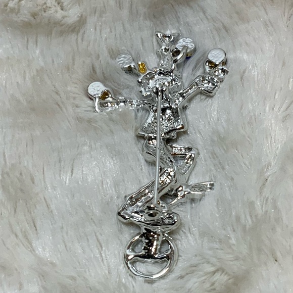 Vintage Danecraft Brooch Pin Clown Juggle Unicycle Cabochon Silver Tone - Picture 2 of 3